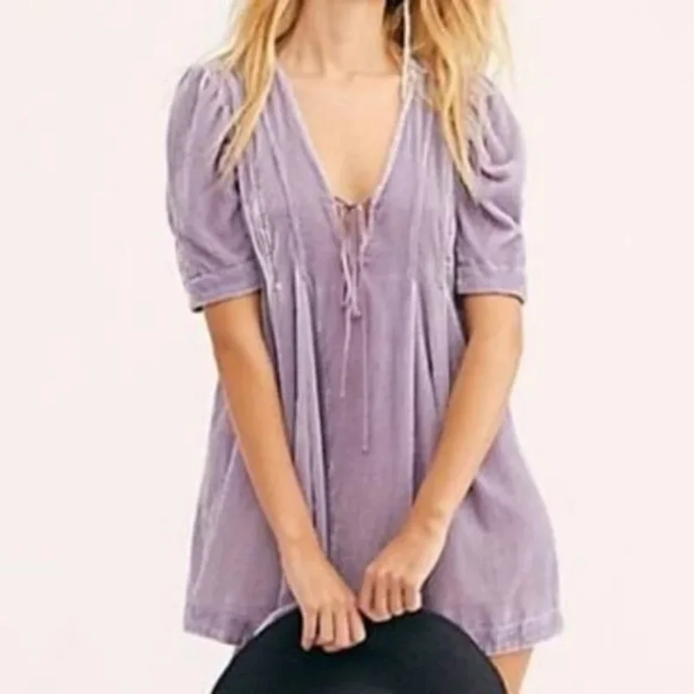Free People Adele Velvet Tunic Top XS Purple Cottagecore Festival - Picture 2 of 6